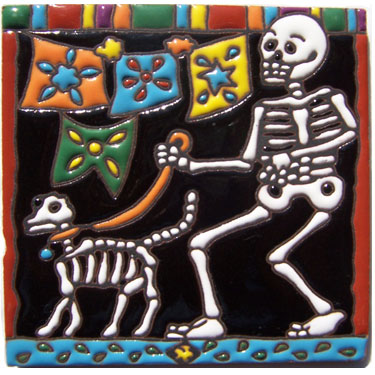 Mexican Talavara Tile Day of the dead -- Walking dog 3000